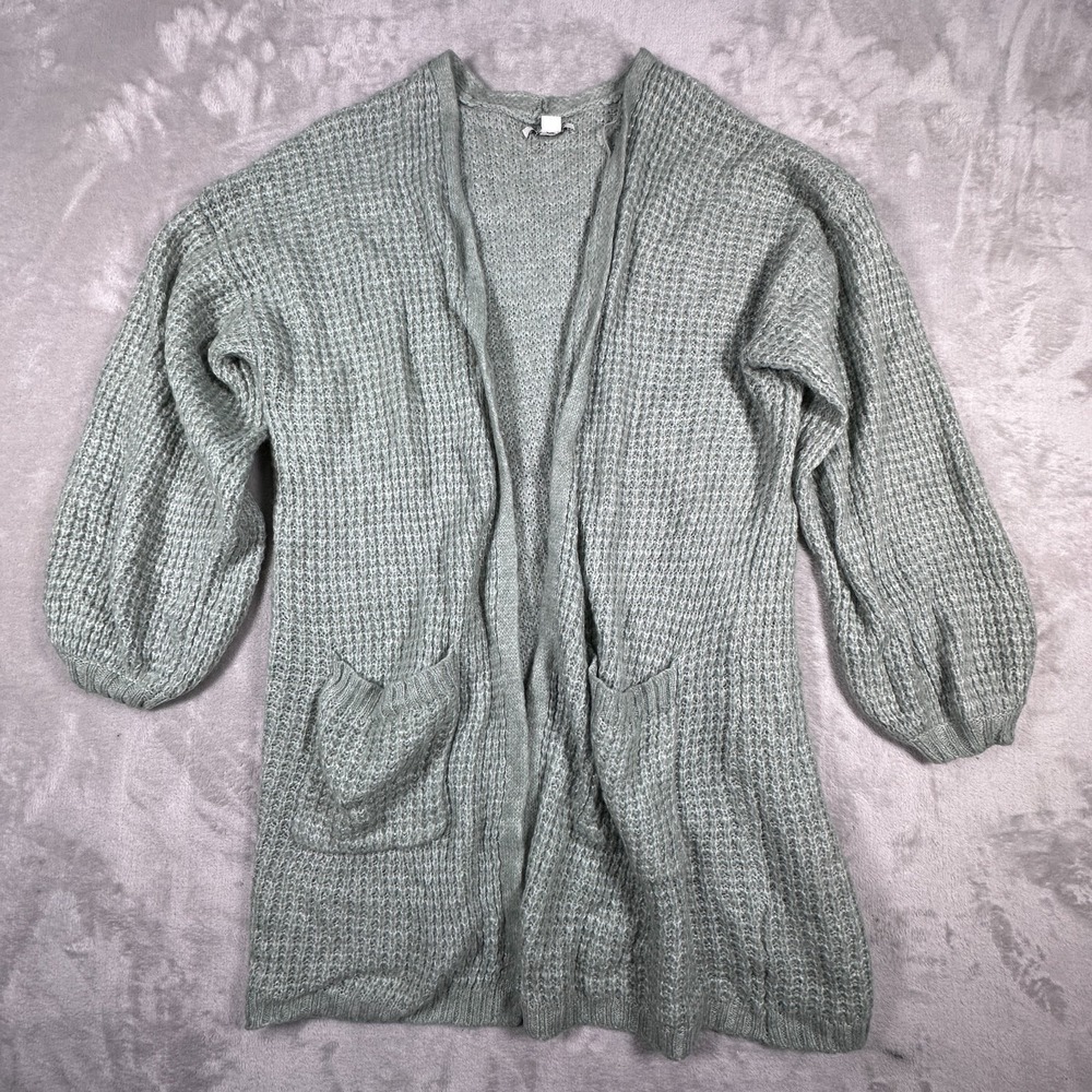 American Eagle Cardigan Sweater Womens Size Medium Green Knit Open Front Top VTG